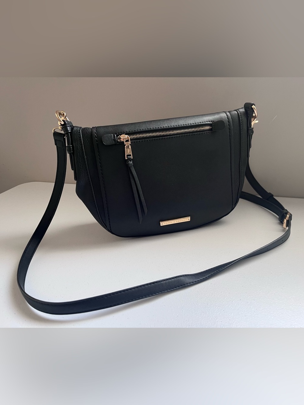 Poppy & Peonies Black Fold Over Crossbody Bag With Ring Handles